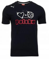T-shirt sportowy męski Puma Mundial Polska 740453 08. Czarne t-shirty męskie Puma, l, bez wzorów, z bawełny, sportowe, bez kołnierzyka. Za 24.99 zł.