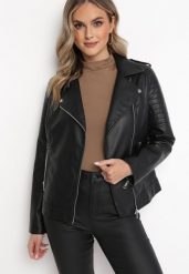 Czarna Kurtka Ramoneska z Przeszyciami Astla. Czarne kurtki damskie Born2be, l, bez wzorów, bez kaptura. Za 119.99 zł.