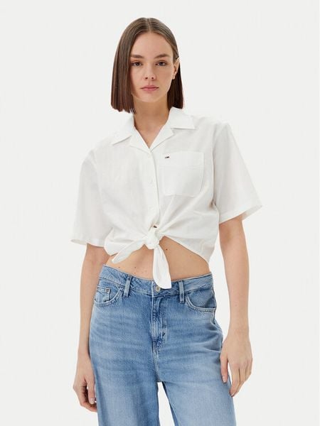 Tommy Jeans Koszula DW0DW20286 Écru Regular Fit. Bluzki damskie Tommy Jeans, m, bez wzorów, z bawełny, bez kołnierzyka, bez ramiączek. Za 189.99 zł.