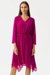 Elegancka zwiewna sukienka szyfonowa wizytowa śliwkowa. Sukienki damskie Stylove, na randkę, m, bez wzorów, z szyfonu, eleganckie, bez kołnierzyka, bez ramiączek, oversize. Za 379.00 zł.