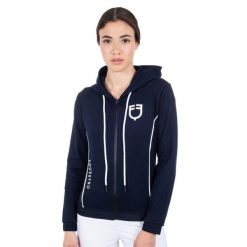 Damska bluza z zamkiem z przodu z technicznej dzianiny interlock. Białe bluzy sportowe damskie EQUESTRO, m, bez wzorów, z bawełny, bez kaptura, do jazdy konnej. Za 349.90 zł.
