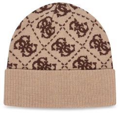 Czapka Guess. Brązowe czapki i kapelusze damskie Guess, na zimę, z aplikacjami. Za 194.99 zł.