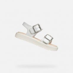Sandały GEOX J SANDAL KODETTE H Biały. Białe sandały damskie Geox, bez wzorów, z syntetyku, bez obcasa, bez zapięcia. Za 260.99 zł.