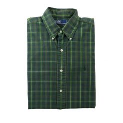Second life - Koszule klasyczne męskie w kratę zielone - Jak nowy. Zielone koszule męskie Ralph Lauren, m, bez wzorów, z materiału, eleganckie, bez kołnierzyka, bez ramiączek. Za 207.36 zł.