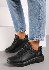 Czarne Casualowe Buty Sportowe Sneakersy na Płaskiej Tłoczonej Podeszwie Velanitta. Czarne obuwie sportowe damskie Renee, bez wzorów, z jeansu. Za 109.99 zł.