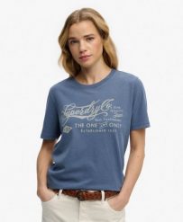 Superdry Industry Workwear Relaxed T‑Shirt – 100% bawełna organiczna. Niebieskie t-shirty damskie Superdry., uniwersalny, bez wzorów, z bawełny, bez kołnierzyka. Za 197.65 zł.