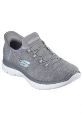 Buty SKECHERS SLIP-INS: SUMMITS- DAZZLING HAZE Szary. Szare trampki i tenisówki damskie Skechers, bez wzorów, z materiału, bez zapięcia. Za 299.99 zł.