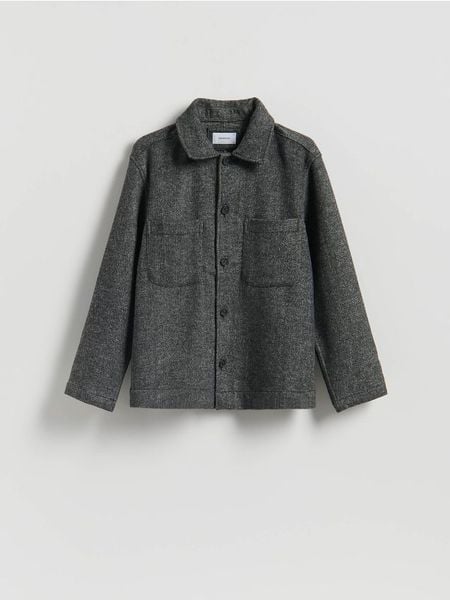 Koszula comfort z dodatkiem wełny - ciemnoszary. Szare koszule męskie Reserved, l, bez wzorów, z tkaniny, bez kołnierzyka, bez ramiączek. Za 199.99 zł.