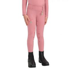 Dziewczęce legginsy jeździeckie z pełną przyczepnością QHP Lucky Start. Czerwone legginsy dla dziewczynek QHP, bez wzorów, z elastanu. Za 248.50 zł.