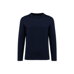 Koszulka z długim rękawem Suprima v-neck Kariban Premium. Niebieskie bluzki z długim rękawem męskie KARIBAN, m, bez wzorów, z bawełny, bez kołnierzyka. Za 139.00 zł.