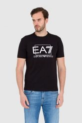 EA7 Czarny męski t-shirt z dużym białym logo, Rozmiar M. Czarne t-shirty męskie EA7 Emporio Armani, m, bez wzorów, bez kołnierzyka. W wyprzedaży za 144.99 zł.