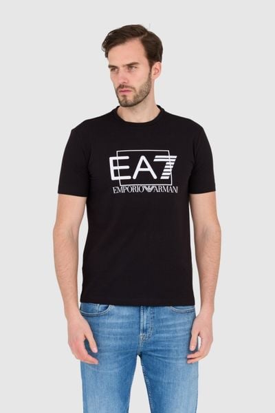 EA7 Czarny męski t-shirt z dużym białym logo, Rozmiar M. Czarne t-shirty męskie EA7 Emporio Armani, m, bez wzorów, bez kołnierzyka. W wyprzedaży za 159.99 zł.