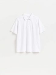 Koszulka polo boxy - biały. Białe koszulki polo męskie Reserved, l, bez wzorów, z dzianiny, bez ramiączek. Za 119.99 zł.