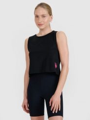 4F Top regular z nadrukiem damski - czarny XL. Czarne koszulki sportowe damskie 4f, xl, bez wzorów, z bawełny, bez kołnierzyka, bez ramiączek. W wyprzedaży za 29.99 zł.