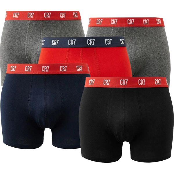 CR7 5-pack bokserek męskich Szary/Niebieski/Czerwony S. Czerwone bokserki męskie CR7 Cristiano Ronaldo, m, bez wzorów, z bawełny. W wyprzedaży za 190.00 zł.