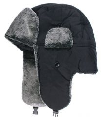 Ciepła, Zimowa Czapka z Uszami (Pilotka) - Jarek - Ortalion, Czarna. Czarne czapki i kapelusze męskie Jarek, na zimę, bez wzorów. Za 69.00 zł.