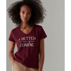 Bawełniana koszulka z nadrukiem - Pomarańczowy. Brązowe t-shirty damskie Mohito, l, bez wzorów, z bawełny, bez kołnierzyka. Za 29.99 zł.