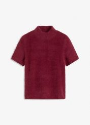 Sweter z puszystej przędzy. Czerwone swetry damskie bonprix, bez wzorów, eleganckie, bez kołnierzyka, bez ramiączek, bez kaptura. Za 102.99 zł.