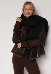 Czarny Szalik z Frędzlami Owedarria. Czarne szaliki i chusty damskie Born2be, bez wzorów, z dresówki, eleganckie. Za 44.99 zł.