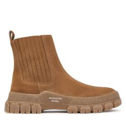 Botki Weekend Max Mara. Brązowe botki damskie Weekend Max Mara, bez obcasa, na płaskiej podeszwie, bez zapięcia. Za 1,499.00 zł.