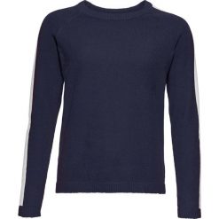 Sweter z szenilii bonprix ciemnoniebiesko-biały. Niebieskie swetry damskie bonprix, bez wzorów, bez kołnierzyka, bez ramiączek, bez kaptura. Za 37.99 zł.