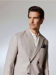 Marynarka comfort z lnem - beżowy. Brązowe marynarki męskie Reserved, bez wzorów, z bawełny. Za 399.99 zł.