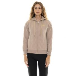 Bluza z kaptur na co dzień na siłownię. Brązowe bluzy damskie LEONE 1947 APPAREL, bez wzorów, z elastanu, na fitness i siłownię. W wyprzedaży za 191.56 zł.