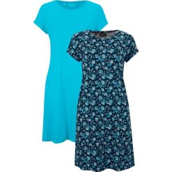 Sukienka shirtowa z rozcięciami po bokach (2 szt.), z czystej bawełny. Niebieskie sukienki damskie bonprix, bez wzorów, z bawełny, bez kołnierzyka, bez ramiączek, mini. Za 77.99 zł.