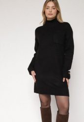 Czarna Dzianinowa Sukienka z Półgolfem z Domieszką Wełny i Wiskozą Nesara. Czarne sukienki damskie Born2be, na co dzień, na zimę, uniwersalny, bez wzorów, z dzianiny, bez kołnierzyka, bez ramiączek, midi. Za 129.99 zł.