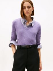 Tommy Hilfiger Sweter z dzianiny Kobiety Wełna lila, XS. Swetry damskie Tommy Hilfiger, xs, bez wzorów, z dzianiny, eleganckie, bez kołnierzyka, bez ramiączek, bez kaptura. Za 379.95 zł.