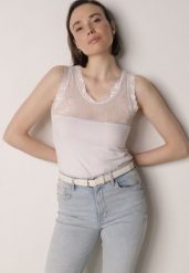 Biały Bawełniany Top z Koronkową Górą Beralia. Białe bluzki damskie Born2be, m, z aplikacjami, z bawełny, bez kołnierzyka, bez ramiączek. Za 29.99 zł.