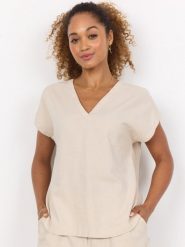 Soyaconcept® Bluzka z zawartością lnu - SC-Ina Kobiety len beżowy, XL. Brązowe bluzki damskie xl, bez wzorów, ze lnu, bez kołnierzyka, bez ramiączek. Za 249.95 zł.