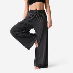 Spodnie do jogi damskie Domyos soft. Szare spodnie materiałowe damskie DOMYOS, l, bez wzorów, z elastanu, na fitness i siłownię. Za 129.99 zł.