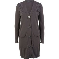 Długi sweter bez zapięcia, z koronką bonprix szary. Swetry damskie bonprix. Za 49.99 zł.