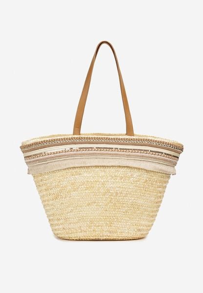 Beżowa Plażowa Torebka z Plecionki Zopolia. Brązowe torebki do ręki damskie Born2be, bez wzorów, klasyczne, bez dodatków. Za 149.99 zł.