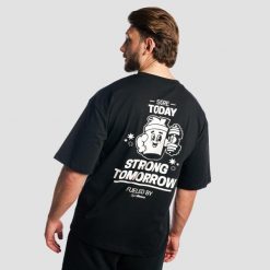 Koszulka męska fitness oversize Shaker Boxy. Czarne koszulki sportowe męskie GYMBEAM, m, bez wzorów, z bawełny, bez kołnierzyka, bez ramiączek, na fitness i siłownię. Za 89.90 zł.