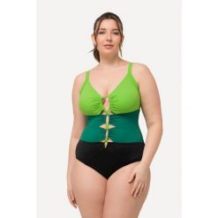 Damski Kostium kąpielowy szerokie kolorowe pasy miękkie miseczki wycięcia. Czarne kostiumy jednoczęściowe damskie Ulla Popken, plus size, bez wzorów, z elastanu, sportowe, plus size, do pływania. Za 244.99 zł.