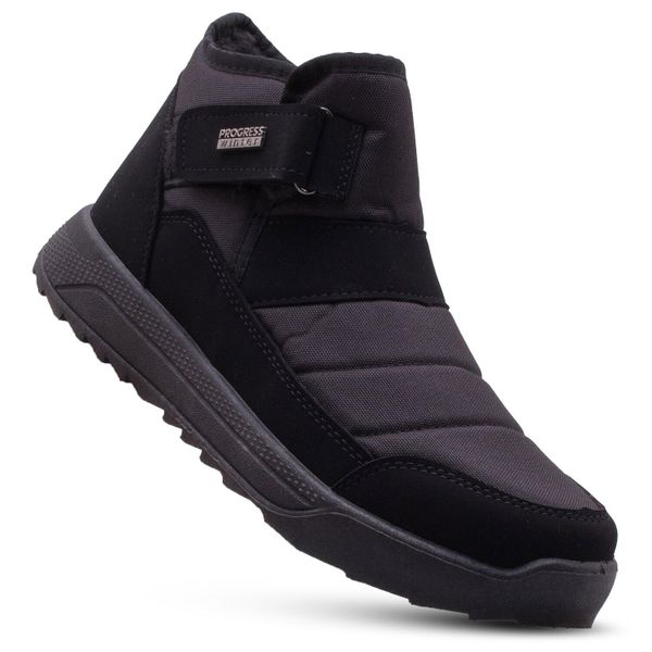 Buty męskie zimowe śniegowce PROGRESS. Czarne buty sportowe męskie Progress, na zimę, bez zapięcia. Za 169.00 zł.
