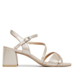 Sandały Caprice. Brązowe sandały damskie Caprice, bez wzorów, bez obcasa, na słupku, bez zapięcia. Za 339.99 zł.