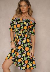 Czarna Sukienka Typu Hiszpanka z Bawełną ze Wzorem Cytrusów Aprona. Czarne sukienki damskie Renee, na co dzień, na lato, l, bez wzorów, z bawełny, eleganckie, bez kołnierzyka, bez ramiączek, midi. Za 44.99 zł.