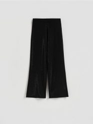 Szerokie spodnie ze strassem - czarny. Czarne spodnie materiałowe damskie Reserved, l, bez wzorów, z dzianiny. Za 199.99 zł.