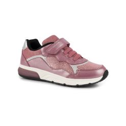 Buty dziecięce sportowe sneakersy dla dziewczynki na rzep świecące LED GEOX SPAC. Czerwone buty sportowe dziewczęce Geox, bez wzorów, bez zapięcia, trekkingowe. Za 145.00 zł.