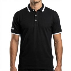 Męska Koszulka Polo Tenisowa Krótki Rękaw Czarny-Biały. Białe koszulki polo męskie Legea, l, bez wzorów, z bawełny, bez kołnierzyka, bez ramiączek, tenisowe. Za 64.00 zł.