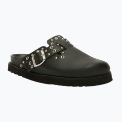Klapki damskie Scholl Beatriz Ring Leather. Czarne klapki damskie Scholl, bez wzorów, z materiału, bez obcasa. Za 589.99 zł.