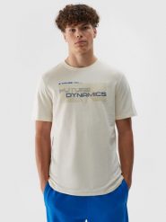 4F T-shirt regular z nadrukiem męski - biały S. Białe koszulki sportowe męskie 4f, m, bez wzorów, z bawełny, bez kołnierzyka, bez ramiączek. W wyprzedaży za 29.99 zł.
