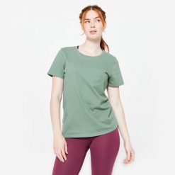 Koszulka z krótkim rękawem damska Domyos Gym & Pilates. Koszulki sportowe damskie DOMYOS, xl, bez wzorów, z bawełny, sportowe, bez kołnierzyka. Za 19.99 zł.