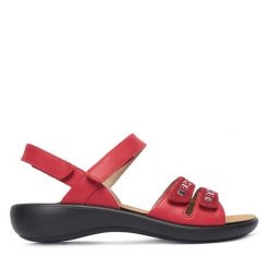 Sandały Josef Seibel. Czerwone sandały damskie Josef Seibel, bez wzorów, bez obcasa, na płaskiej podeszwie, bez zapięcia. Za 369.99 zł.