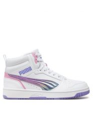 Puma Sneakersy Rebound V6 Mid Bouncy Sky Jr 398725 01 Biały. Białe buty sportowe dziewczęce Puma, bez wzorów, ze skóry, bez zapięcia. Za 206.99 zł.