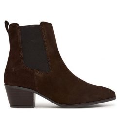 Botki Tamaris. Brązowe botki damskie Tamaris, bez obcasa, na słupku, bez zapięcia. Za 419.99 zł.