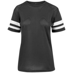 Koszulka Damska Z Siateczki W Paski. Czarne koszulki sportowe damskie BUILD YOUR BRAND, l, bez wzorów, sportowe, bez kołnierzyka. Za 65.99 zł.